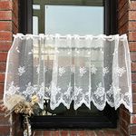 ZHH Crochet Polyester Flower Lace Cafe Curtain Sheer Window Valance (White, 19 by 59-inch)