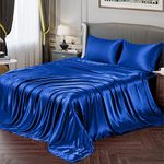 Vonty Satin Sheets Full Silky Soft Satin Bed Sheets Royal Blue Satin Sheet Set, 1 Deep Pocket Fitted Sheet + 1 Flat Sheet + 2 Pillowcases