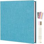 AIOR Self Adhesive Photo Album Scrapbook, Linen Hardcover Travel Scrap Books 20 Sheets / 40 Pages, DIY Anniversary Memory Book for Baby Wedding Family, Sky blue (28x27cm)