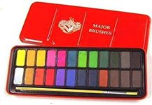 Lexicon Select Water Colour Block Paint Tin 24 Colours, Paintbrush & Colour Mixing Chart