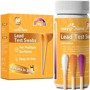 Easy@Home Lead Test Kit – 60 Rapid Swabs with 30‑Second Colour‑Change Results – Surface Lead Screen for Painted Walls, Woodwork, Cabinets, Furniture, Toys, Dishes & Exposed Plumbing #EZLT-S:60