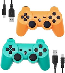 ＲＵＥＩＵＲＩ P-S3 Controller 2 Pack PS-3 Wireless controller P3 Controller Wireless Bluetooth Gamepad with USB Charger Cable for PS-3 Console (GRN+ORG)