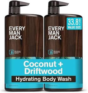 Every Man Jack Coconut + Driftwood Mens Body Wash for All Skin Types - Cleanse, Hydrate, and Smell Great - Free of Parabens, Phtalates, and Dyes - 33.8 fl oz (2 Pack)