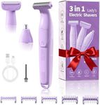 UNIMIKO Bikini Trimmer for Women, 3-in-1 Painless Womens Electric Razors & Pubic Hair Trimmer, Waterproof Womens Shaver with Ceramic Blades, USB Rechargeable Lady Groomer for Legs Underarm Face,Violet