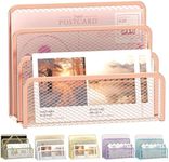 SUPEASY Mail Organizer for Desk, Mesh Metal Mail Holder Countertop with 3-Slot, Letter Sorter File Holder, Office Envelope Organizer for Mails (Rose Gold)