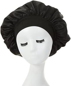 Yotsuba Sleeping Bonnet Hair Wrap Silk Wide Elastic Band Satin Cap for Women Elastic Soft Bonnet Headwear (Black)