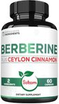 1000mg Berberine with 500mg Ceylon Cinnamon Supplement - Extra Strength for Immune System, Digestive Health, Body Management & Energy Production - 60 Capsules - Gluten-free, Non-GMO