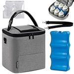 Breastmilk Cooler Bag with Ice Pack Reusable Storage Bags, Fit 6 Baby Bottles, Insulated Baby Bottle Cooler Bag Suitable for Nursing Mom Daycare, Waterproof with Zipper Pocket, Grey