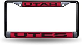 NCAA Utah Utes Laser Cut Inlaid Standard Chrome License Plate Frame, Black