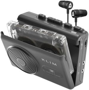 KLIM K9 Cassette Tape Player – Portable Cassette Player & Tape Recorder with Built-in Speaker & Microphone, Headphone Jack, AA Batteries (Included)/AC Powered, Includes F1 Earphones - Black