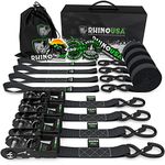 Rhino USA Ratchet Tie Down Straps (Set of 4) - 800 kg Max Break Strength, 2.5cm x 4.6m Tie Downs with Hooks (4pcs) - Strap for Ski Bike Furniture Moving & Securing Cargo - Black