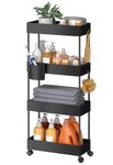 Pipishell Slim Storage Cart with Wheels, Bathroom Cart Organizer Bathroom Storage Small, Rolling Cart for Bathroom, Laundry Room, Kitchen, Narrow Space, Black PIUC05