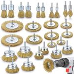 Wire Brush for Drill Rust Removal - 28 PCS Wire Wheel Brush Cup Set, Drill Wire Brush for Drill 1/4 Inch Arbor , Brass Wire Wheel for Cleaning Rust, Paint, Abrasive