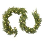 9 Ft Real Touch Deluxe Norfolk Pine Garland with Lights for Mantle Table Setting Fireplace, Outdoor Indoor Artificial Greenery Christmas Garland for Staircase Front Door Porch Wall Home Decoration