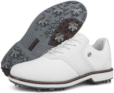Spikes Golf Shoes Men Professional Golf Shoes Waterproof Walking Footwears for Golfers Outdoor Gym Sneakers (8,White)