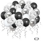 70pcs Balloons Black Silver White, Wiletasz 30cm Silver Black and White Balloons Metallic Latex Confetti Balloons Helium Balloons for Birthday Graduation Anniversary Party Decoration