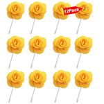 12Pack Yellow Flower Lapel Pins Men's Stick Brooch, Handmade Camellia Flower Boutonniere For Men Women Suit Wedding Party Gifts