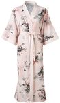 Ledamon Women's Plus Size Kimono Robe Long for Women - Pocket Floral Bathrobe Nightgown (Pink)