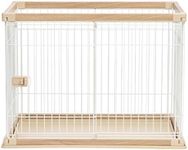 IRIS USA Medium Dog Crate, Dog Kennel Indoor with Sliding Door & Bottom Tray, Dog Cage, Wire Pet Pen with Bottom Tray, Stylish Wood-Like Trim, Light Brown