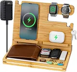 ZAPUVO Wood Phone Docking Station, Dad Gifts for Christmas Xmas from Daughter Son, Wireless Charging Station Organizer, Anniversary Birthday for Men Husband Him from Wife Stocking Stuffers