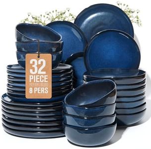 Pokini Stoneware Dinnerware Sets for 8, 32Pcs Ceramic Plates and Bowls Sets