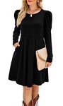 Aokosor Womens Tunic Dress Pleated Ladies Gigot Long Sleeve Casual Dress with Pockets Black Size 14-16