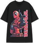 Marvel Deadpool Mens Black Short Sleeve Graphic Tee | Point Deadpool Print T-Shirt Comics Short Sleeve Top | Deadpool Logo Shirt for Men - Comic Book Superhero Apparel Gift for Fans