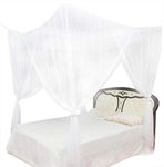 Net,4 Corner Post Durable Bed Canopy Net Full Queen King Size Bedding Prevent from Biting and Dropping Down The Floor (White)