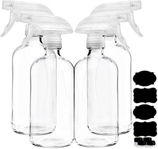 Clear Glass Spray Bottles For Cleaning Solutions (4 Pack) - 16 Ounce, Refillable Sprayer for Essential Oil, Water, Kitchen, Hair. Durable Black Trigger Sprayer w/Mist and Stream Settings (Clear)