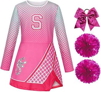 Koatobbor Cheerleader Costume for Girls Halloween Party Uniform Outfit 3-12 Years (Pink, 10-12 Years)