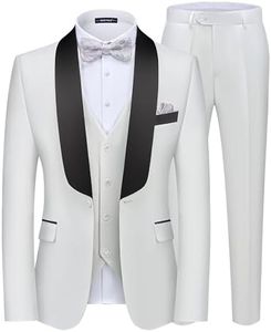 MAGE MALE Men's 3 Piece Suit Slim Fit Solid Shawl Lapel One Button Party Wedding Tuxedo Suits Blazer Jacket Vest Pants Set White