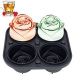 KooMall 3D Rose Ice Molds 2.5 Inch, Large Ice Cube Trays, Make 4 Giant Cute Flower Shape Ice, Silicone Rubber Fun Big Ice Ball Maker for Cocktails Juice Whiskey Bourbon Freezer, Dishwasher Safe, Black