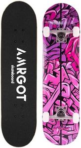 Amrgot Skateboards for Beginners,31 * 8 inches Complete Skateboards for Kids,Boys,Girls and Adults,7 Layer Maple Wood,Double Kick Deck Concave Standard and Tricks Skateboard (Purple Graffiti)