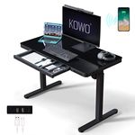 kowo Glass Top Height Adjustable Electric Standing Desk with Drawers, USB C Hub & Wireless Charger, 120cm (L), Black, Sit Stand Desk Stand Up Desk Office Computer Desk with Storage Gaming Table