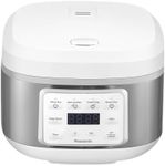 Panasonic Rice Cooker 8 Cup, LED Display, Touch Control, Non-Stick Pot, Quick Cook, Keep Warm, 4 Auto Menus, Delay Timer, Includes Measuring Cup, Rice Scoop, Steam Basket, White (SR-DA152WST)