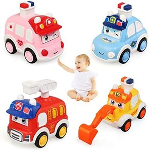 LEADSTAR Voiture Jouets pour Bébé 1 2 3 Ans, Press and Go Voiture Éducation Précoce Enfants Jouets Friction Véhicules Jouets pour Garçons et Filles 1 2 3 4 5 6 Ans (4 Pcs)