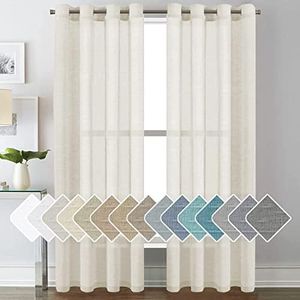 H.VERSAILTEX Natural Linen Curtains Semi-Sheer Curtains Nickel Grommet Privacy Added Premium Soft Rich Material Curtain Panels for Living Room(Set of 2, 52 by 84 Inch, Ivory)