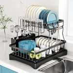 Lucario 2 Tier Dish Drainer Rack with Drip Tray, Detachable Large Dish Drying Rack with Swivel Drainage Spout, Utensil & Cutting Board Holder for Kitchen Counter281 Rack