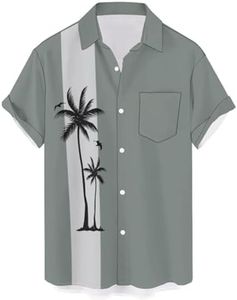 QIVICIMA Mens Bowling Shirts Hawaiian Shirt Big and Tall Retro Button Up Vintage Guayabera Camp Shirt, 1 Green Tree, 3X-Large