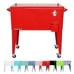 Permasteel 80-Qt Classic Outdoor Patio Cooler for Outside Outdoor Beverage Cooler Bar Cart, Rolling Cooler with Wheels & Handles, Retro Design, Red