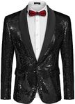 COOFANDY Men Shiny Sequin Jacket Tuxedo Shawl Lapel Dinner Wedding Prom Tux Suit Black