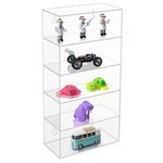 BELLE VOUS Clear Acrylic Wall Display Case - 18 x 8.9 x 37cm / 7.09 x 3.5 x 14.57 Inches - Floating Mounted Shelf with 5 Shelves - Cabinet Rack for Glasses, Figures, Rocks & Shot Glass Collection