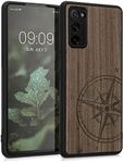 kwmobile Wood Case Compatible with Samsung Galaxy S20 FE Case - Cover - Navigational Compass Dark Brown