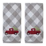 SKL Home Christmas/Winter Farm Truck Hand Towel 2pc Set for Bath/Kitchen/Bar & Gift, Gray