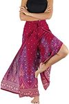 Your Cozy Women's Wide Leg Palazzo Pants for Yoga Lounge Hippie Harem Flowy Trousers Adjustable Waist Size 27-35 Inch. (Red Peacock)