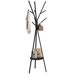 HOMEFORT Coat Rack Hat Stand Free Standing Display Hall Tree Metal Hat Hanger Garment Storage Holder with 9 Hooks for Clothes Hats and Scarves,17.72" Wx17.72 Dx70.87 H (Black)