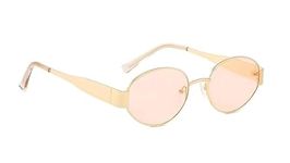 CREEK Retro Oval Sunglasses for Women & Men Trendy Metal Sun Glasses Classic Shades UV400 Protection (MATTE, GOLD-PINK)