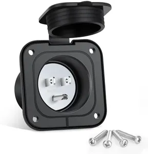 Rvhouse 15 Amp Flanged Inlet 125V NEMA 5-15 RV Shore Power Inlet Plug 2 Pole 3 Wire AC Port Plug Waterproof Covers for RV Trailer Shed Block Heater