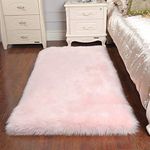 Cumay Super Soft Fluffy Faux Sheepskin Bedside Rugs, Shaggy Silky Plush Carpet For Bedrooms Rugs Living Room Kids Rooms Decor(23.6 x 35.4 inch, Pink)