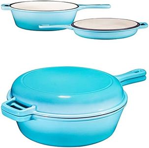 Bruntmor 2-in-1 Blue 3 Quart Pre-seasoned Cast Iron Dutch Oven With Handle, Mini Cast Iron Skillets with Handle | All-in-One Pioneer Woman Cookware |Braising Frying Pan | For Camping | Outdoor Use.